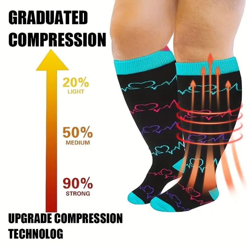 3 Pairs Unisex Nursing Wide Calf Compression Socks (20-30 mmHG