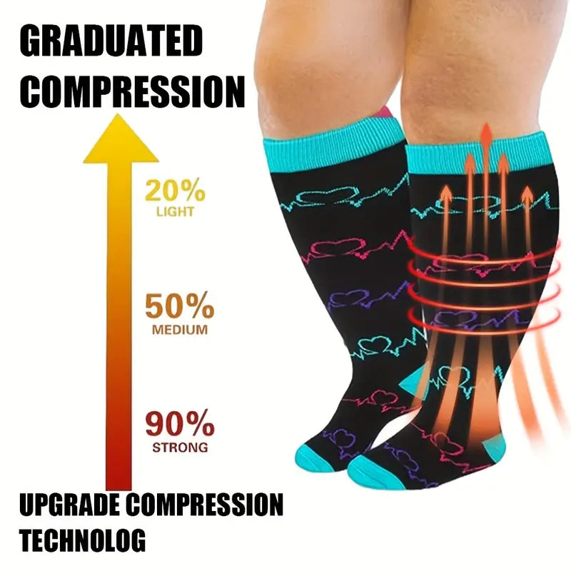 3 Pairs Unisex Nursing Wide Calf Compression Socks  (20-30 mmHG