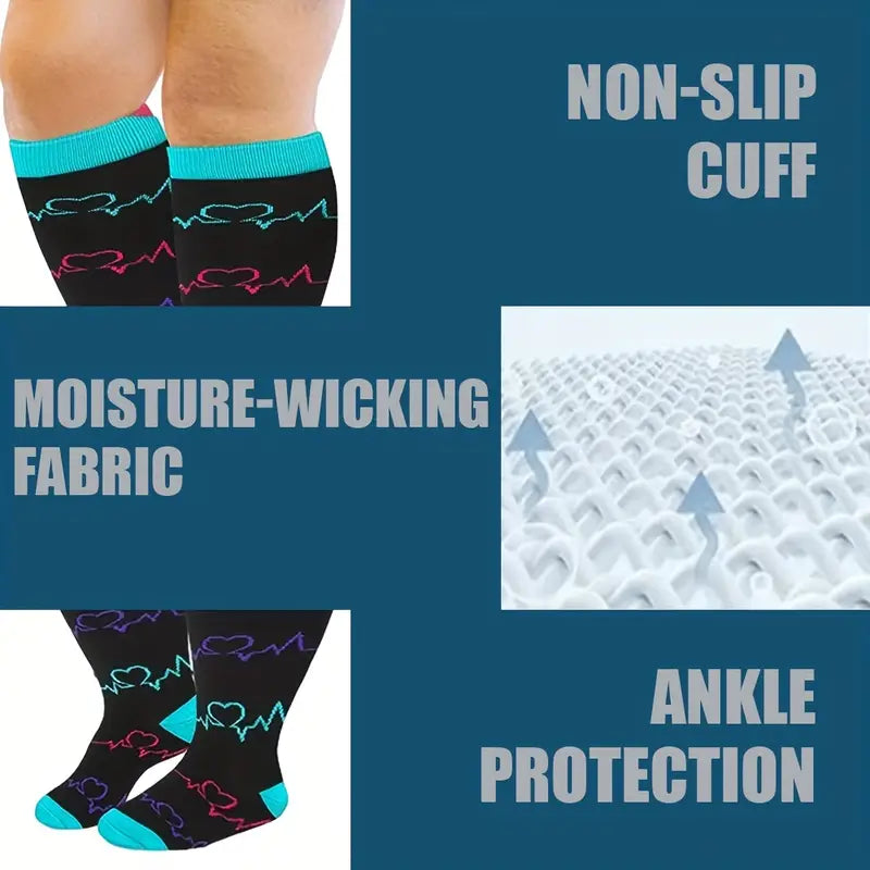3 Pairs Unisex Nursing Wide Calf Compression Socks (20-30 mmHG