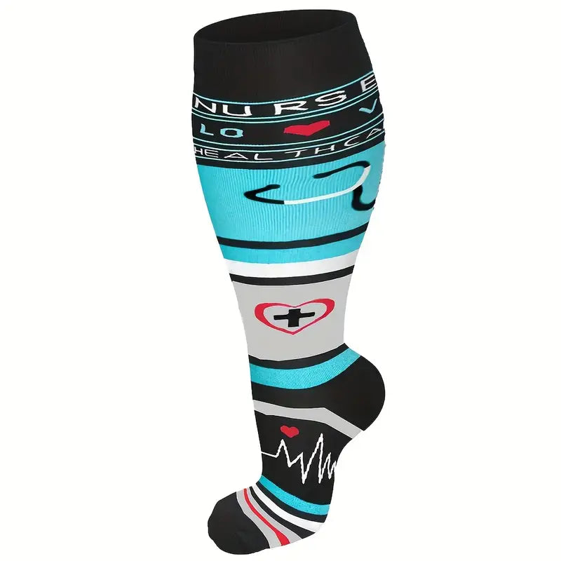 3 Pairs Unisex Nursing Wide Calf Compression Socks (20-30 mmHG