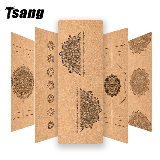 Natural Cork TPE Yoga Mat For Fitness Sports Mats Pilates Exercise Non-Slip Yoga Mat With Position Body Line Training Pad 183*61