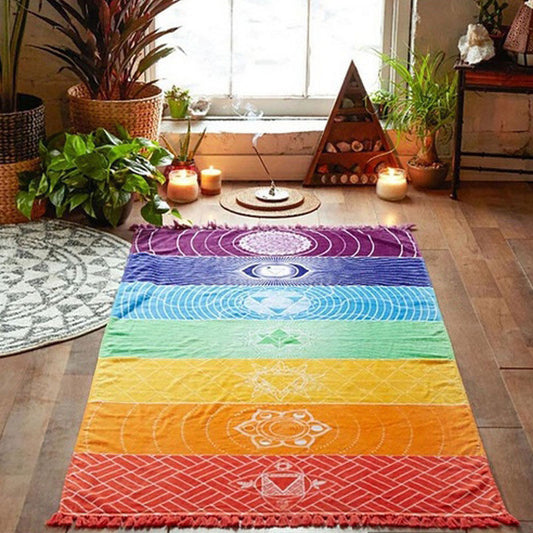 Rainbow Boho Beach Mat Mandala Blanket Striped Wall Hanging Tapestry Yoga Mat
