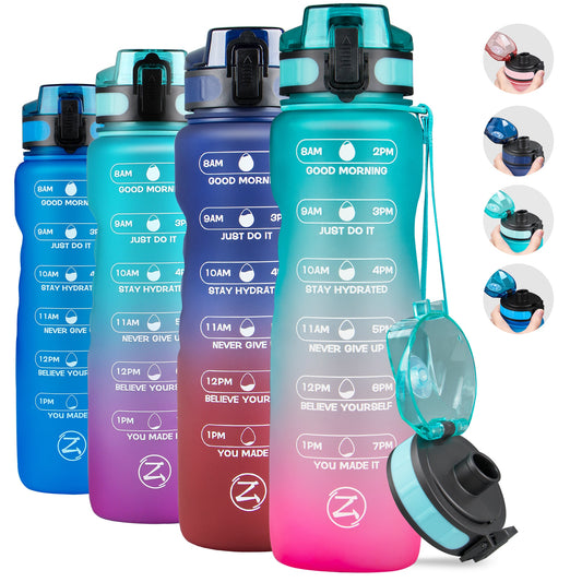 32oz Motivational Water Bottle with Time Marker,Leakproof  Sports Water Bottle BPA Free,1 Liter