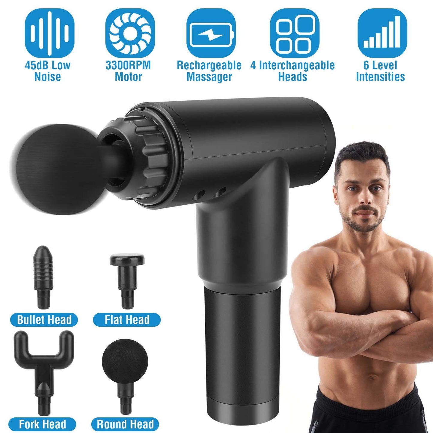 Percussion Massage Gun Rechargeable Deep Tissue Vibration Massager
