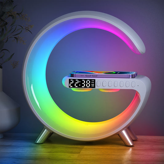 RGB Light Bar Smart Light Sunrise Alarm Clock; Dimmable Table Lamp With Fast Wireless Charger