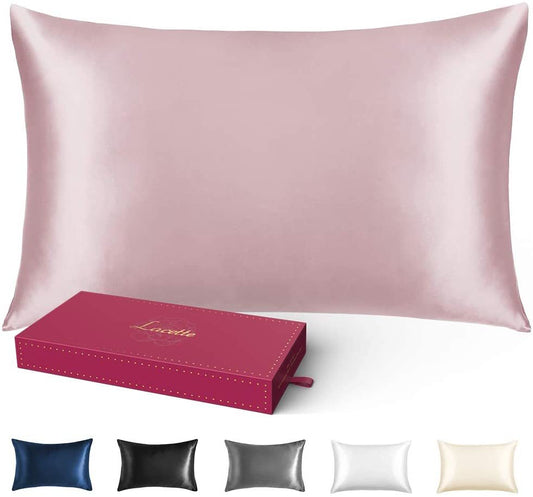 100% Silk Pillowcase with Hidden Zipper, 1PC, Queen 20"x30" 600 Thread Count, (Pink)