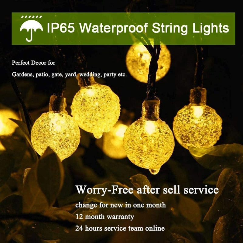 8 Mode Solar String Outdoor Led Crystal Globe Lights. (20-60 LED Globe Lights)