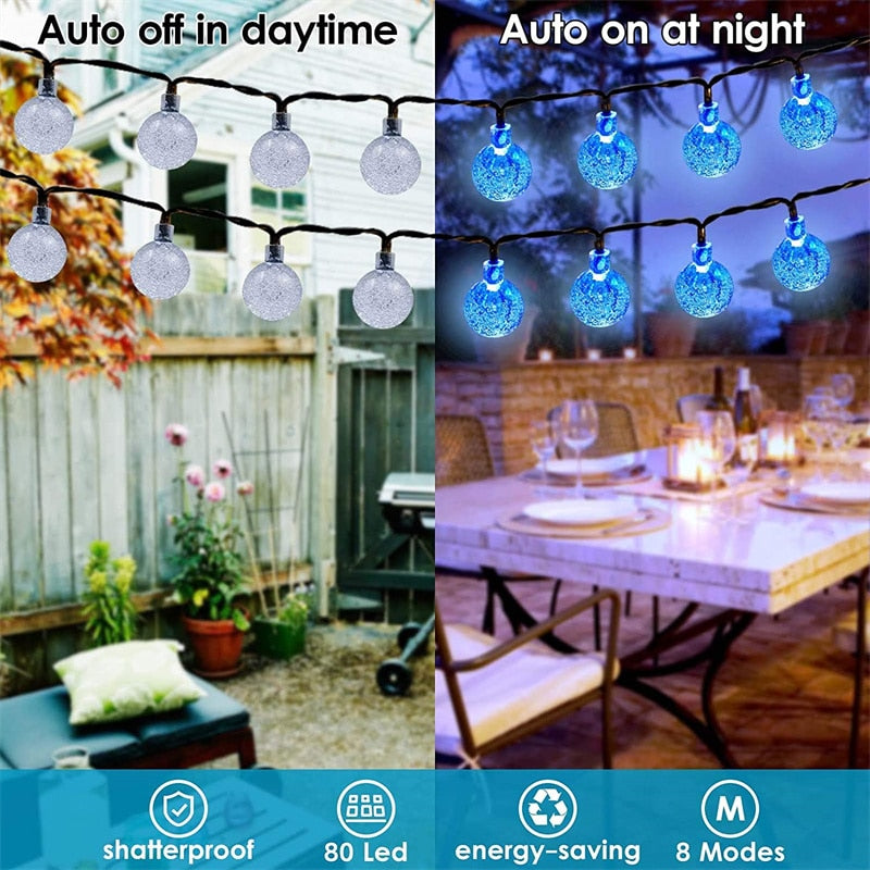 8 Mode Solar String Outdoor Led Crystal Globe Lights. (20-60 LED Globe Lights)