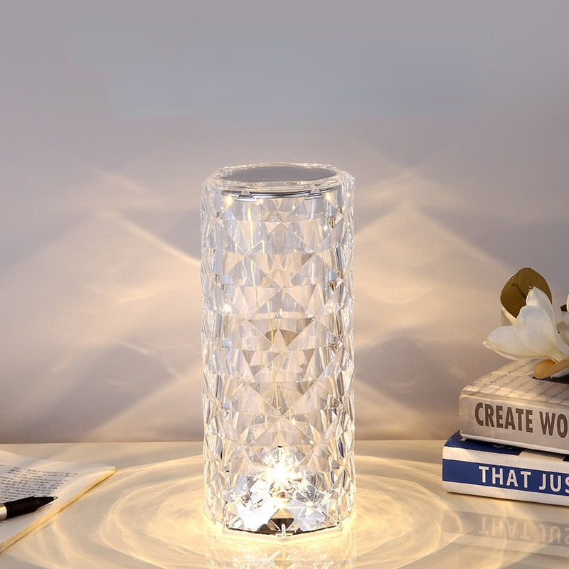 LED Crystal Table Lamp Rose Light Projector 3/16 Colors Touch Adjustable