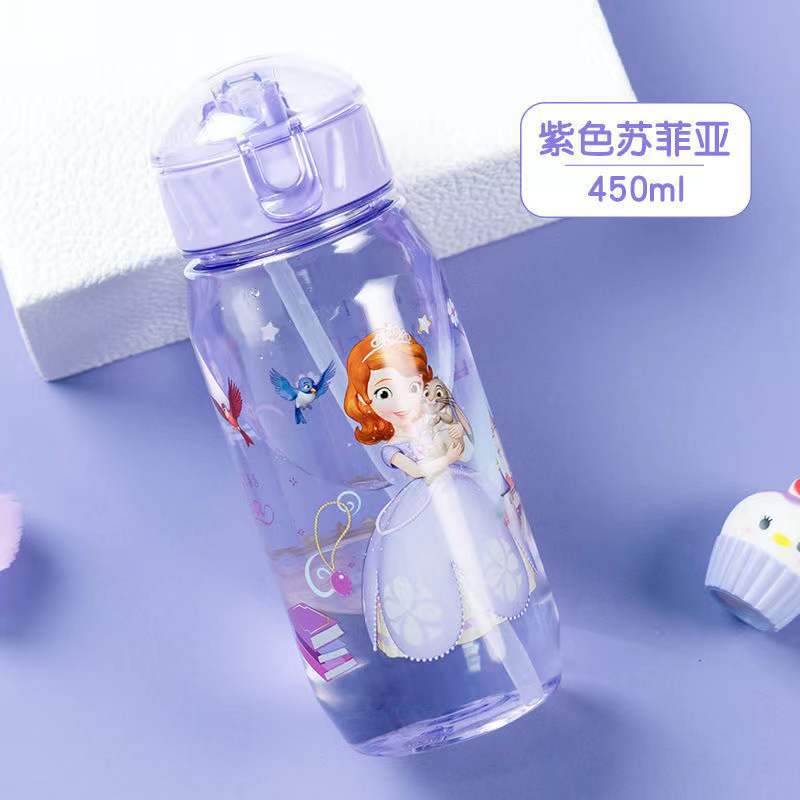 Children Character  Cups Cartoon Plastic Solid. Convenient Outdoor Child Sports Bottle With Straw