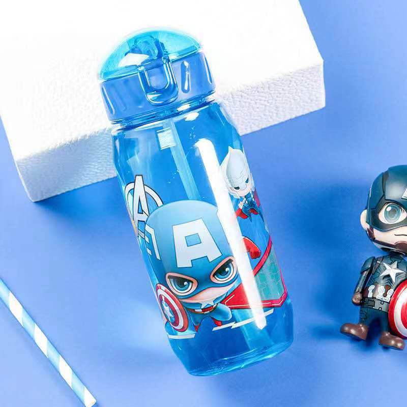 Children Character  Cups Cartoon Plastic Solid. Convenient Outdoor Child Sports Bottle With Straw