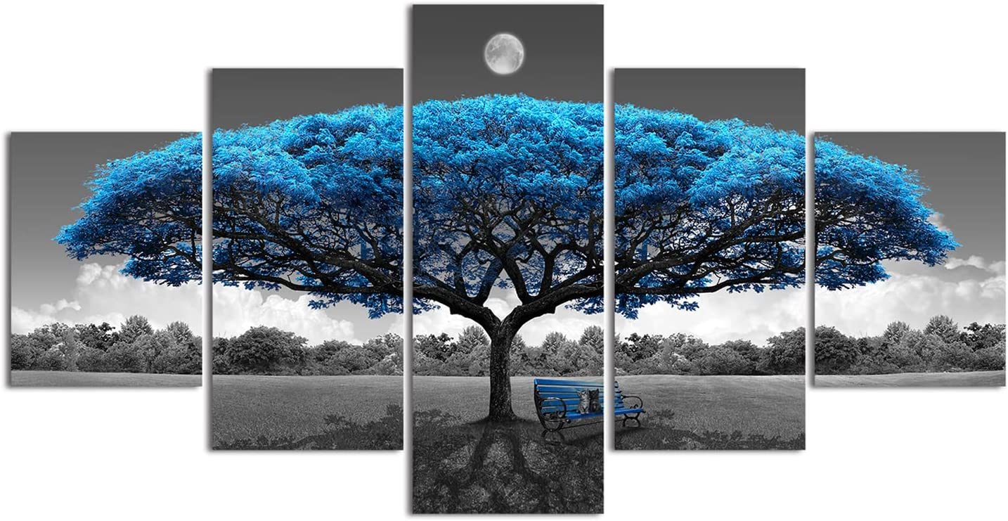 Canvas Wall Art for Living Room Decor-5 panels  Framed. (Blue , Red)