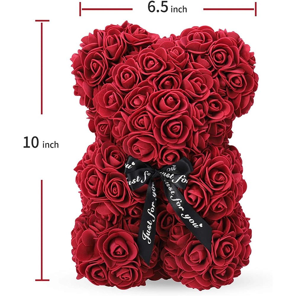 Rose Flower Bear w/Clear Gift Box 10 Inch (Red)