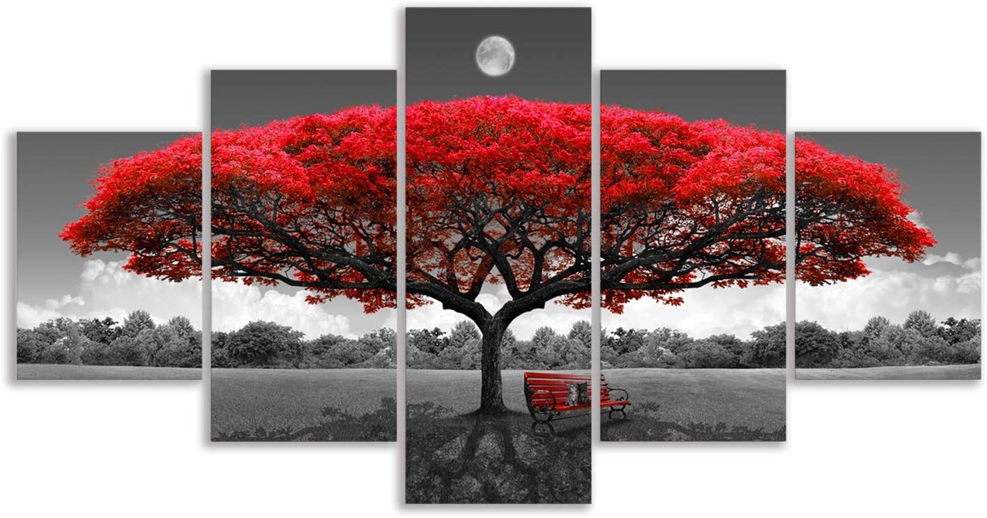 Canvas Wall Art for Living Room Decor-5 panels  Framed. (Blue , Red)