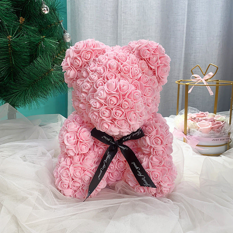 Rose Flower Bear w/Clear Gift Box 10 Inch (Red)