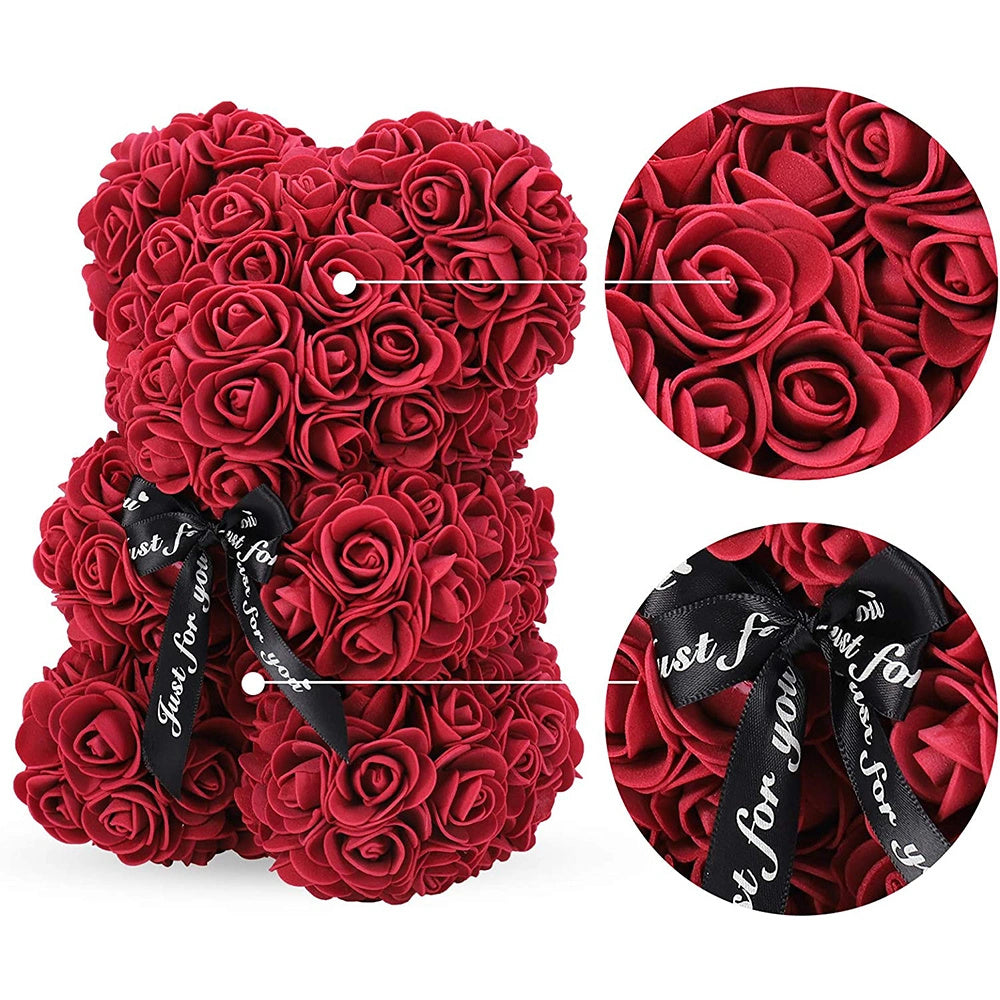 Rose Flower Bear w/Clear Gift Box 10 Inch (Red)