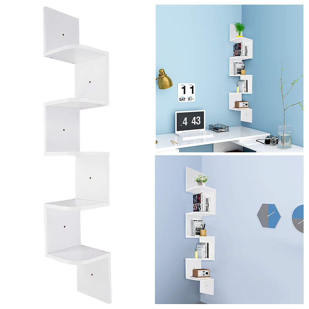 5 Layers Corner Wall Mount Shelf/White